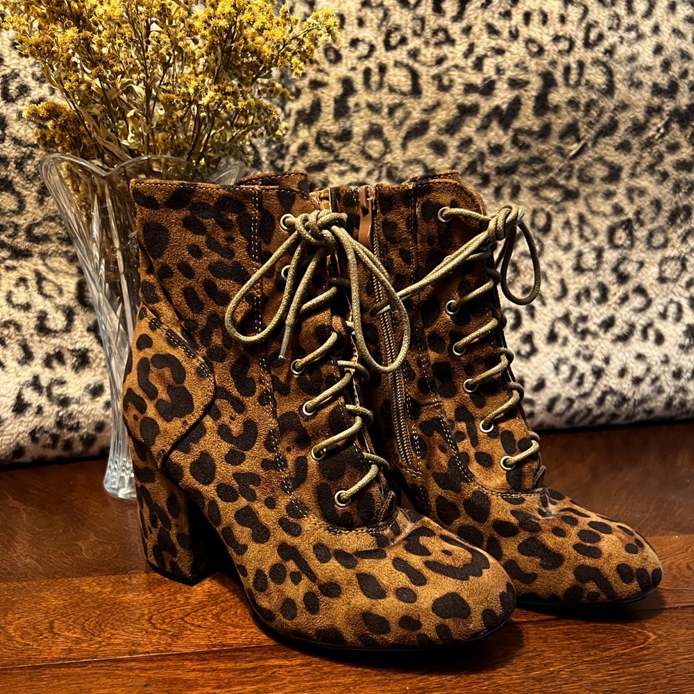 Allegra K Animal print leopard ankle boots
